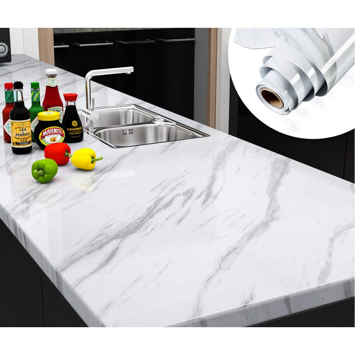 Marble Self-Adhesive Wallpaper – Waterproof Countertop Vinyl Sticker for Kitchen & Furniture