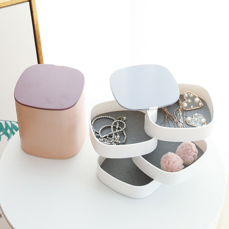 360° Rotating Multi-Layer Jewelry Organizer with Mirror – Portable Storage Box for Accessories