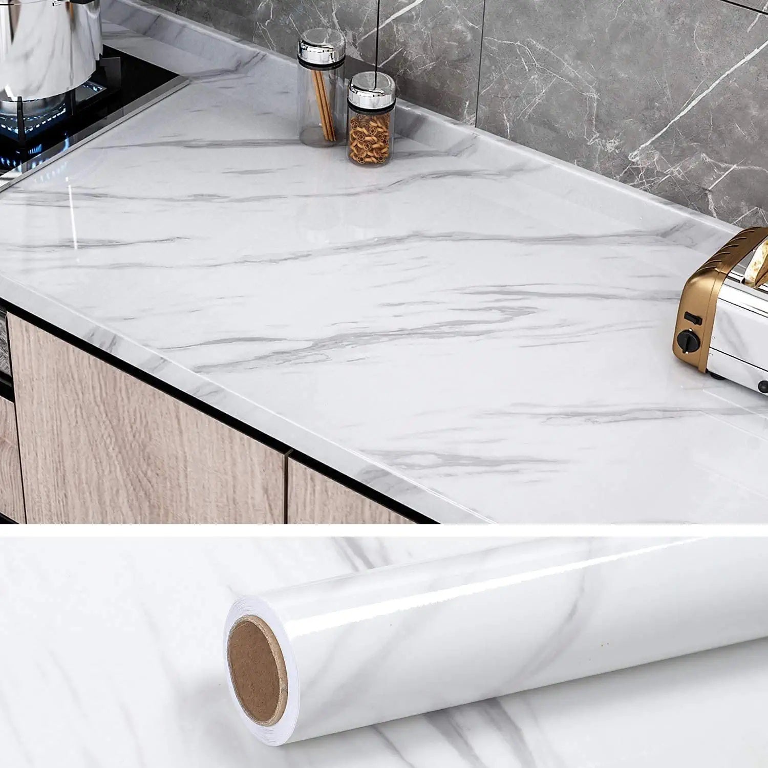 Marble Self-Adhesive Wallpaper – Waterproof Countertop Vinyl Sticker for Kitchen & Furniture
