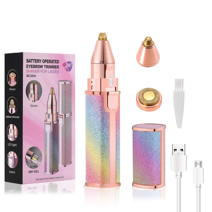 2-in-1 Rechargeable Eyebrow Trimmer & Facial Shaver – Painless Hair Remover for Women