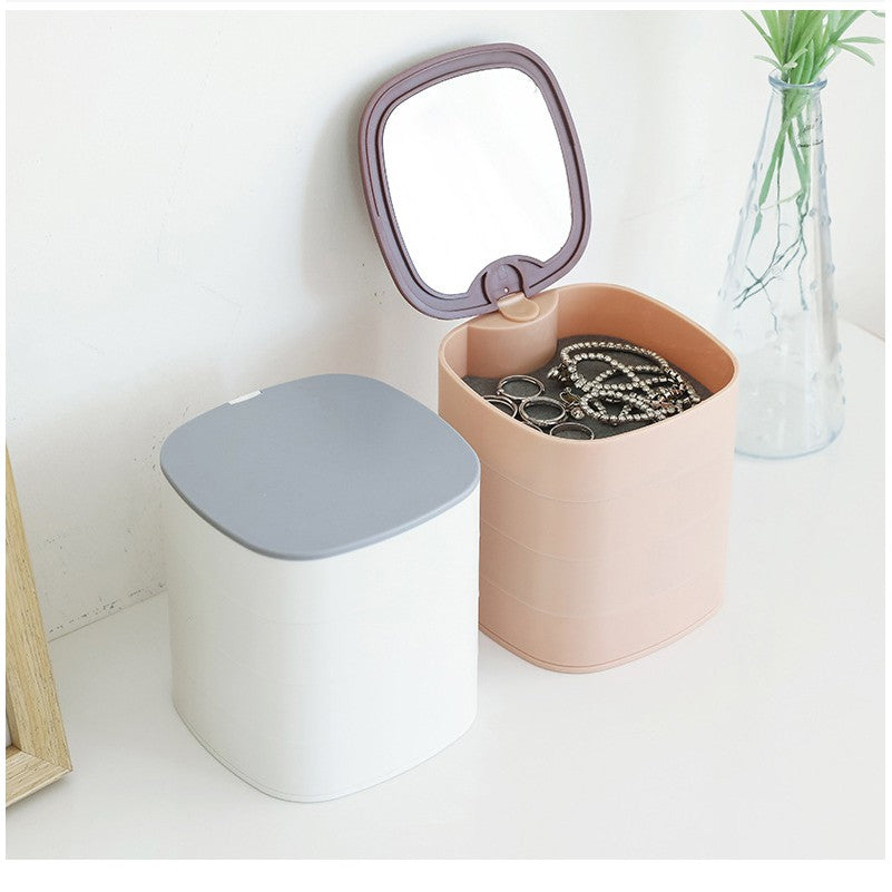 360° Rotating Multi-Layer Jewelry Organizer with Mirror – Portable Storage Box for Accessories