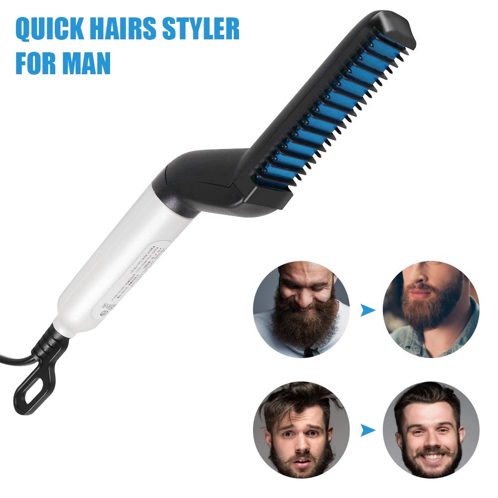 3-in-1 Electric Hair & Beard Styler for Men – Straightener, Curler & Volumizer Brush