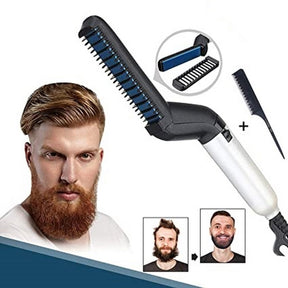 3-in-1 Electric Hair & Beard Styler for Men – Straightener, Curler & Volumizer Brush