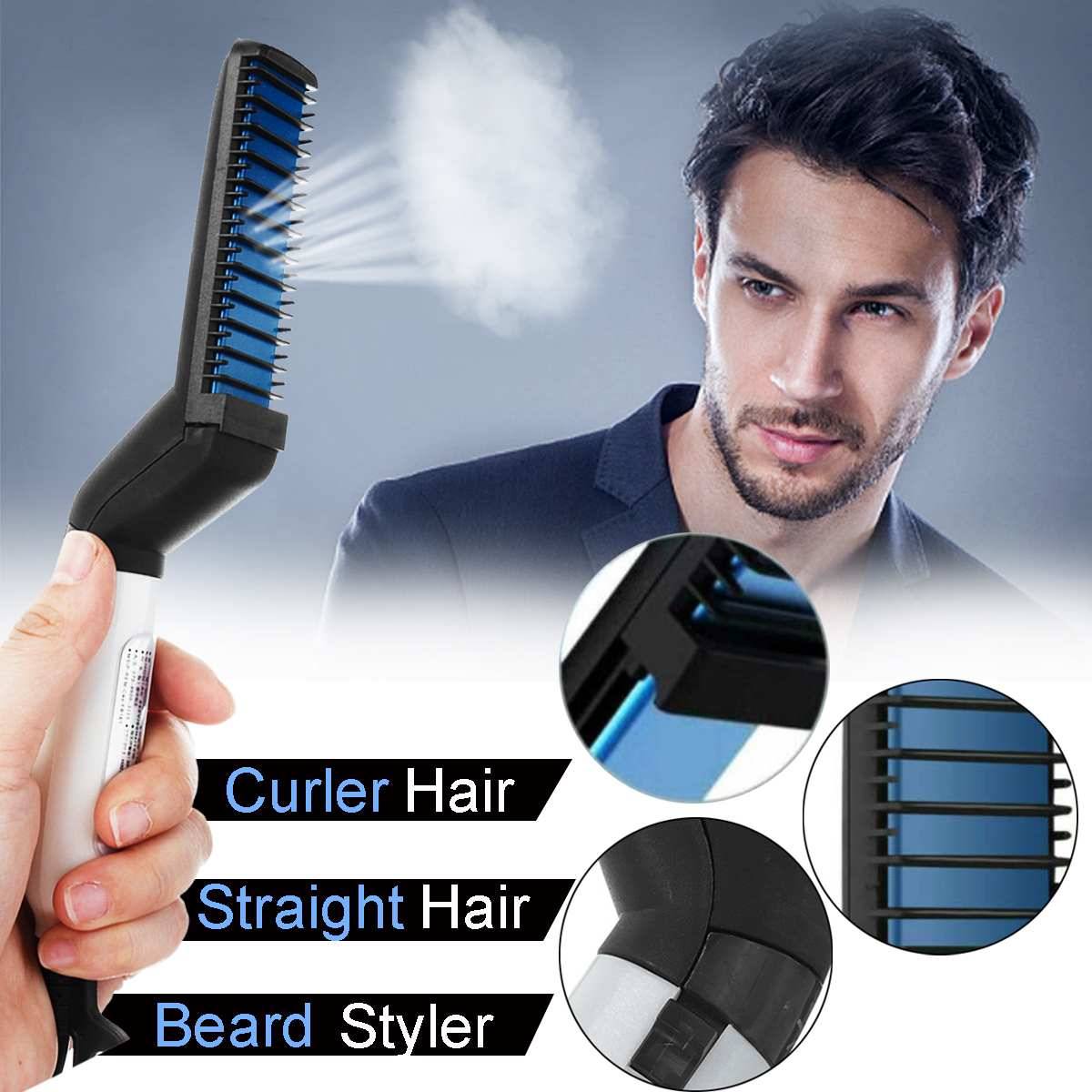 3-in-1 Electric Hair & Beard Styler for Men – Straightener, Curler & Volumizer Brush
